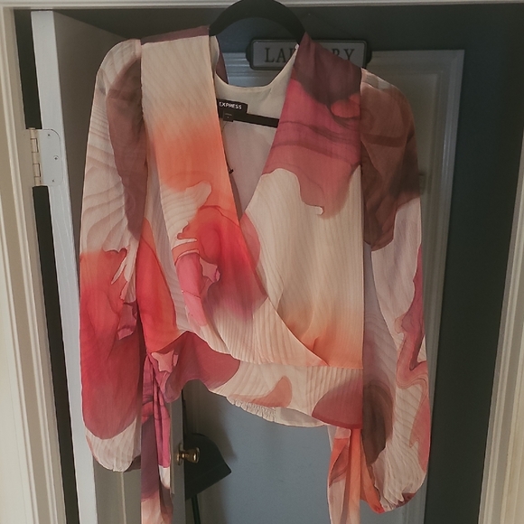 L'Academie Tops - L'Academie Pink and Red Floral Wrap Blouse